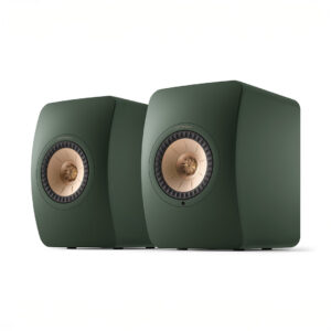 Green wireless speakers with copper accents