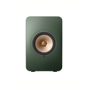 Green wireless speaker with gold accents