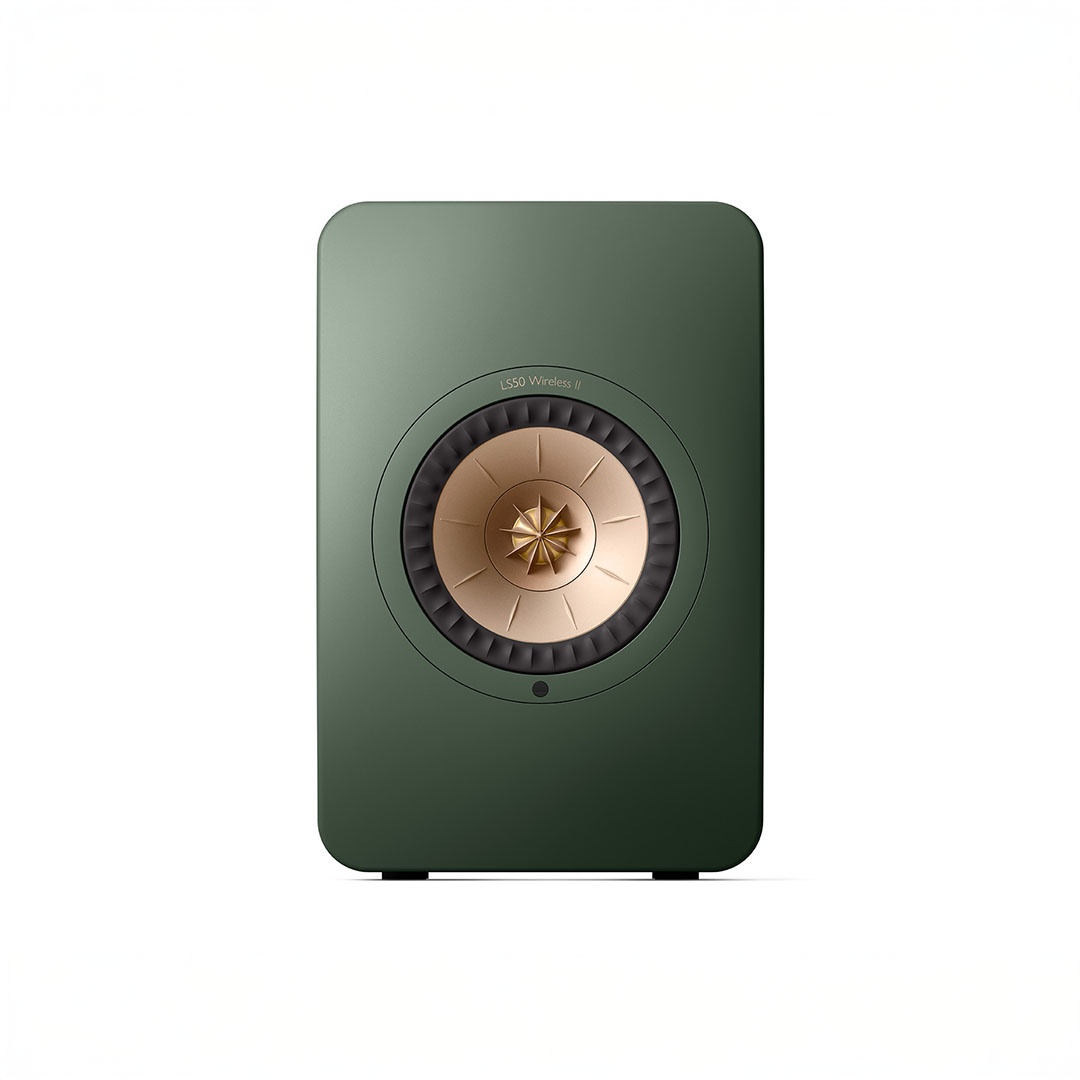 Green wireless speaker with gold accents
