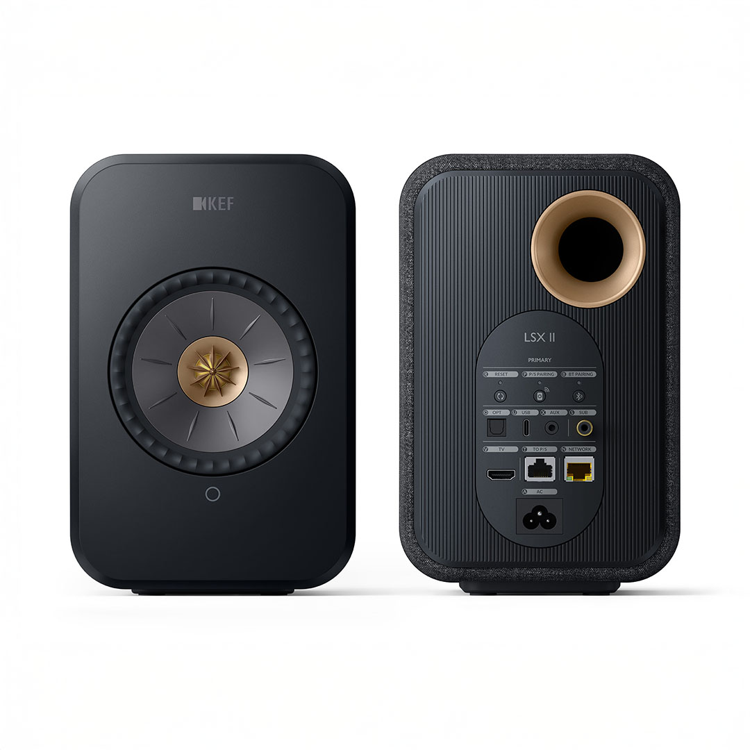 KEF LSX II speakers, front and back view