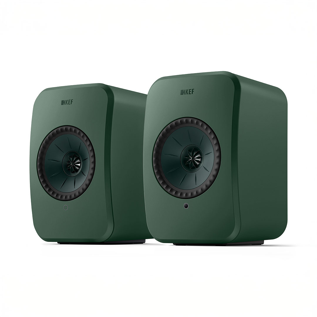 Green KEF speakers with modern design