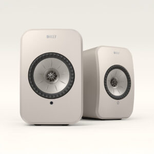 Two modern wireless speakers on white background.