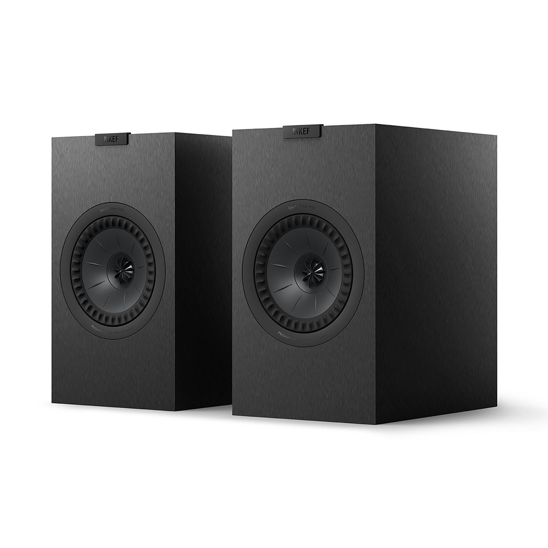 Black modern speakers with sleek design