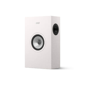 White KEF speaker with Uni-Q technology.
