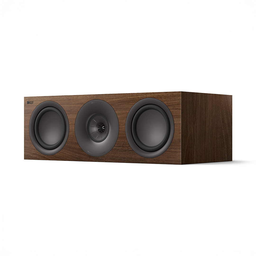 Wooden center speaker with three drivers.