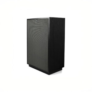 Black wood speaker with textured front panel