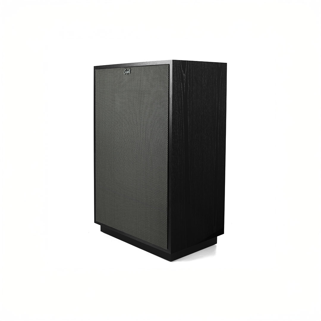 Black wood speaker with textured front panel