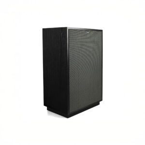Black wood speaker with mesh front panel