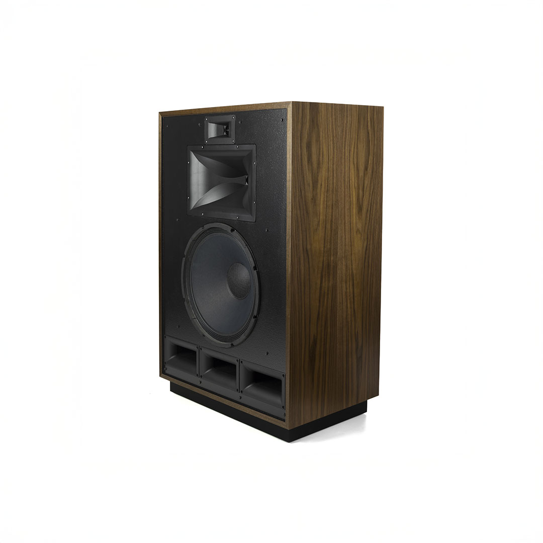 Vintage wooden speaker with black front panel