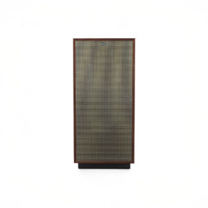 Vintage wood-framed speaker with fabric grille