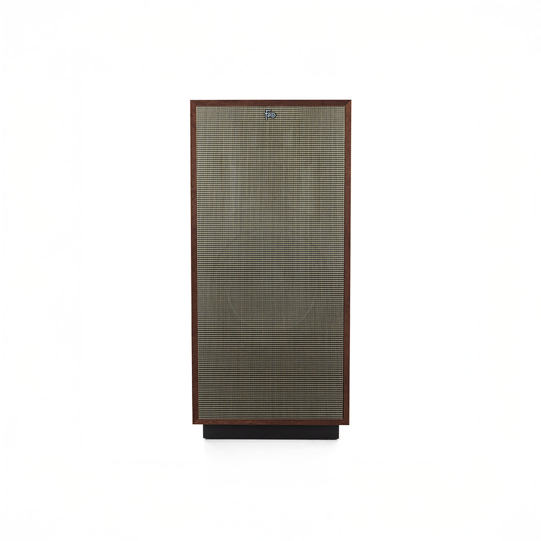 Vintage wood-framed speaker with fabric grille