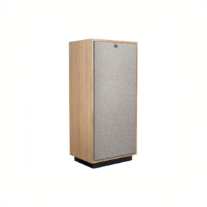 Wooden speaker with fabric front panel