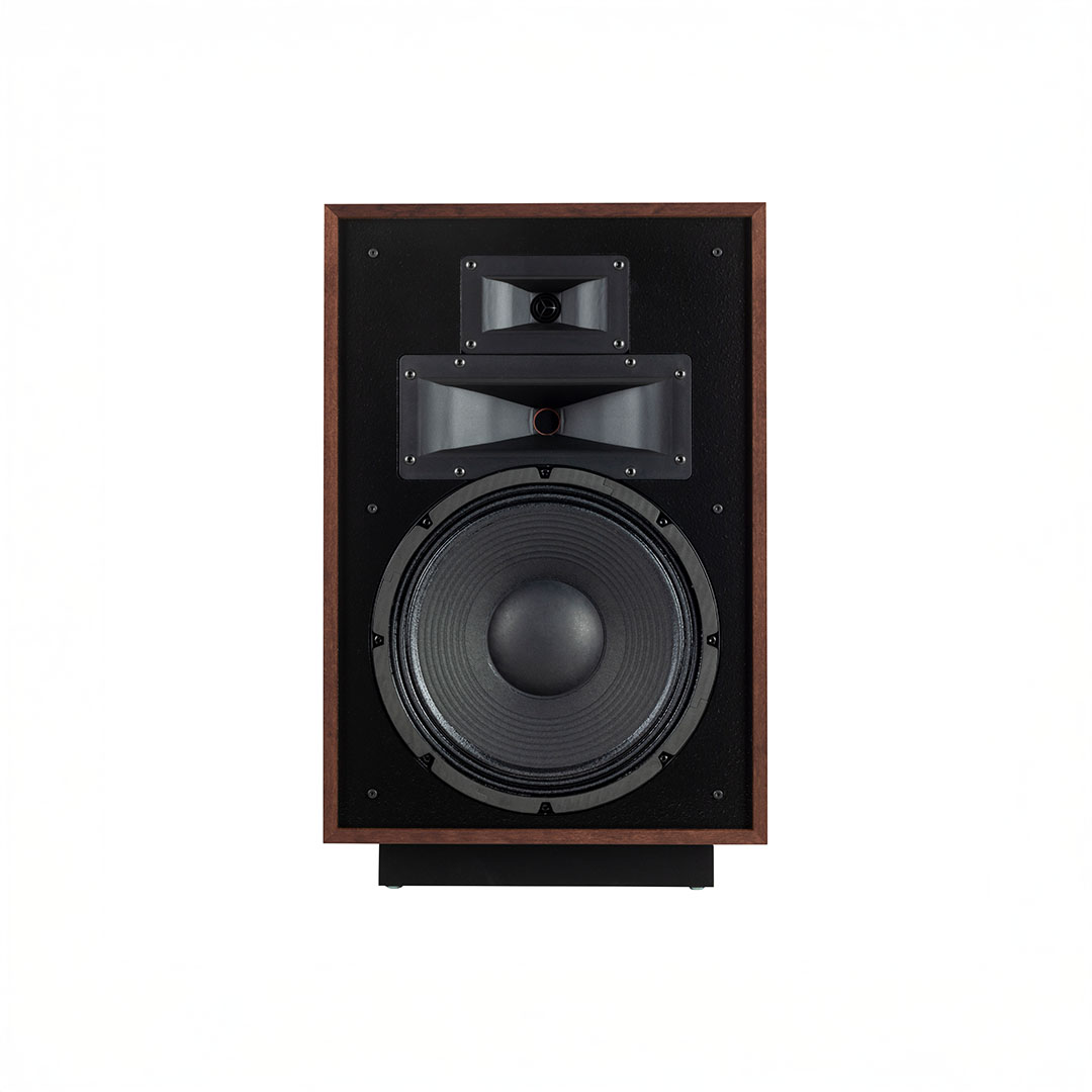 Vintage speaker with wood finish and black grille