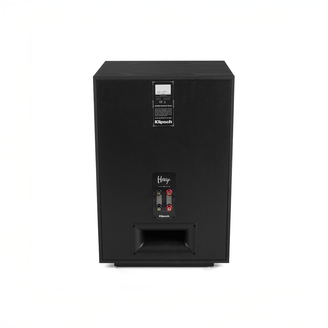 Back view of a Klipsch speaker with connectors.