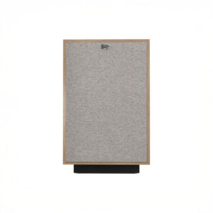 Modern gray fabric-finish speaker with wooden frame
