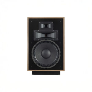 Vintage wooden speaker with large woofer.