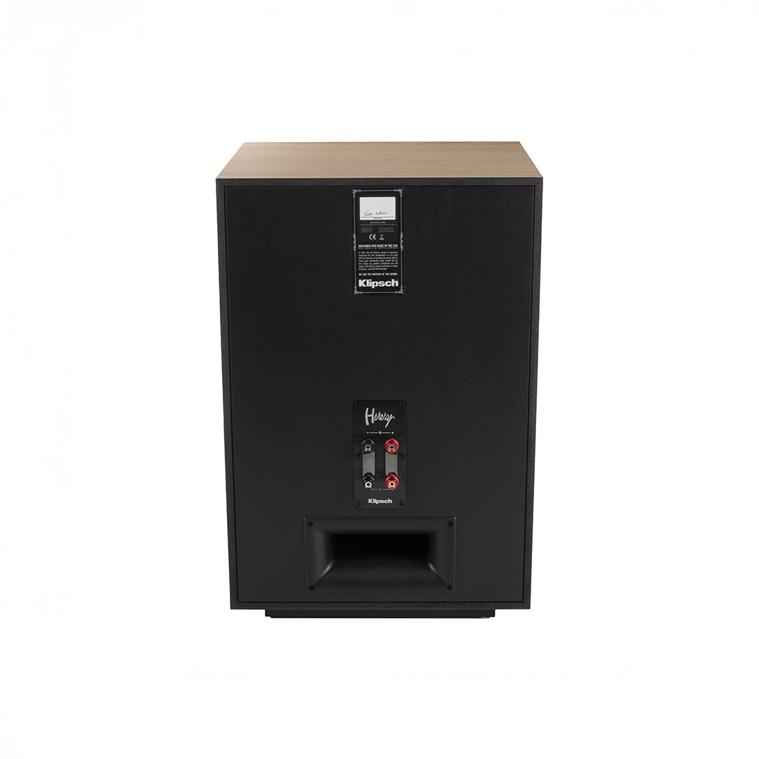 Back view of wireless wooden speaker