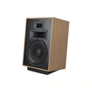 Wooden high-quality speaker with subwoofer and horn.