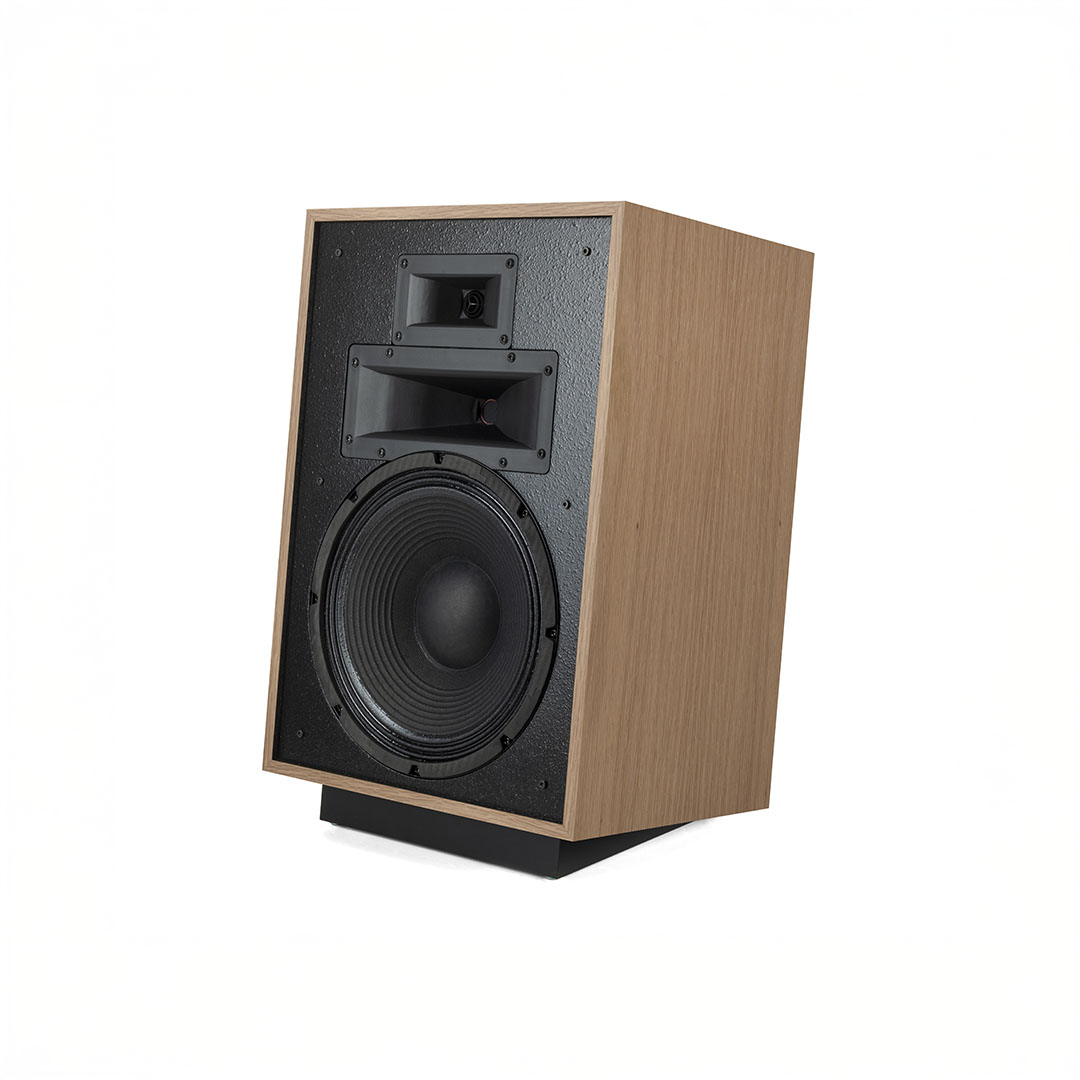 Wooden high-quality speaker with subwoofer and horn.
