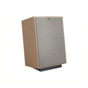 Wooden floor-standing speaker with fabric cover