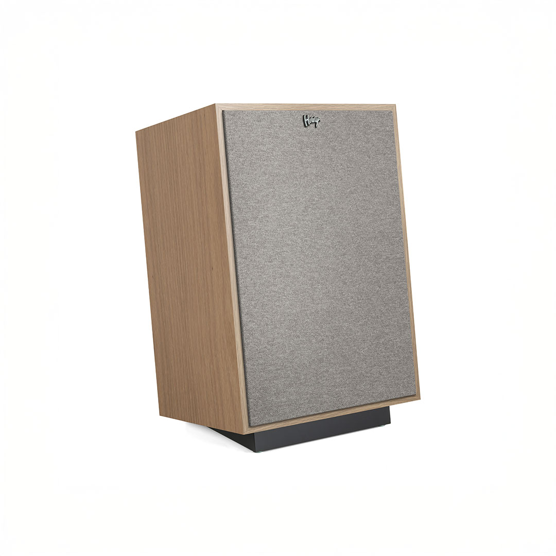 Wooden floor-standing speaker with fabric cover