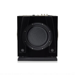 Black subwoofer speaker with front-facing driver