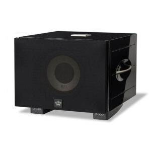 Black subwoofer speaker with modern design