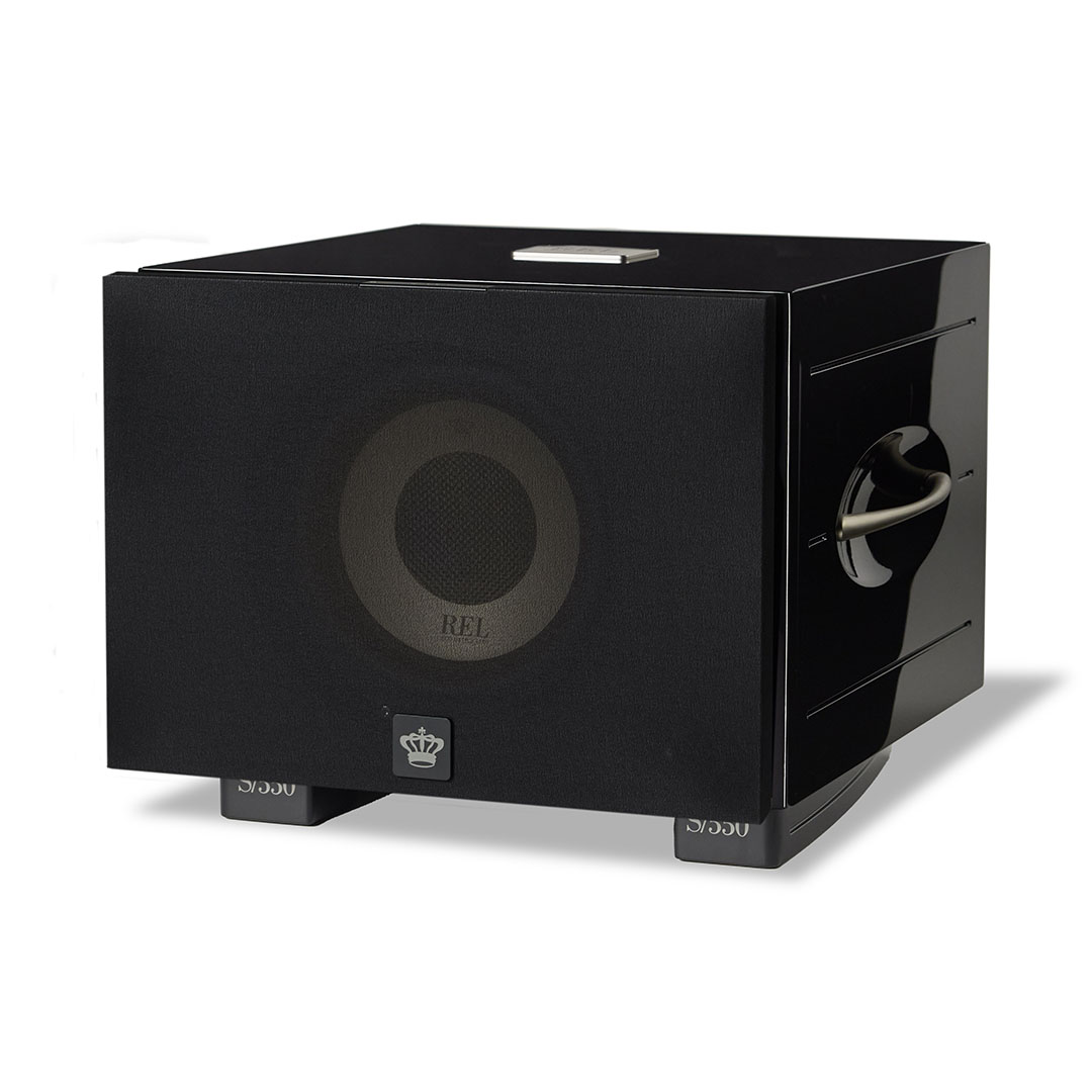 Black subwoofer speaker with modern design