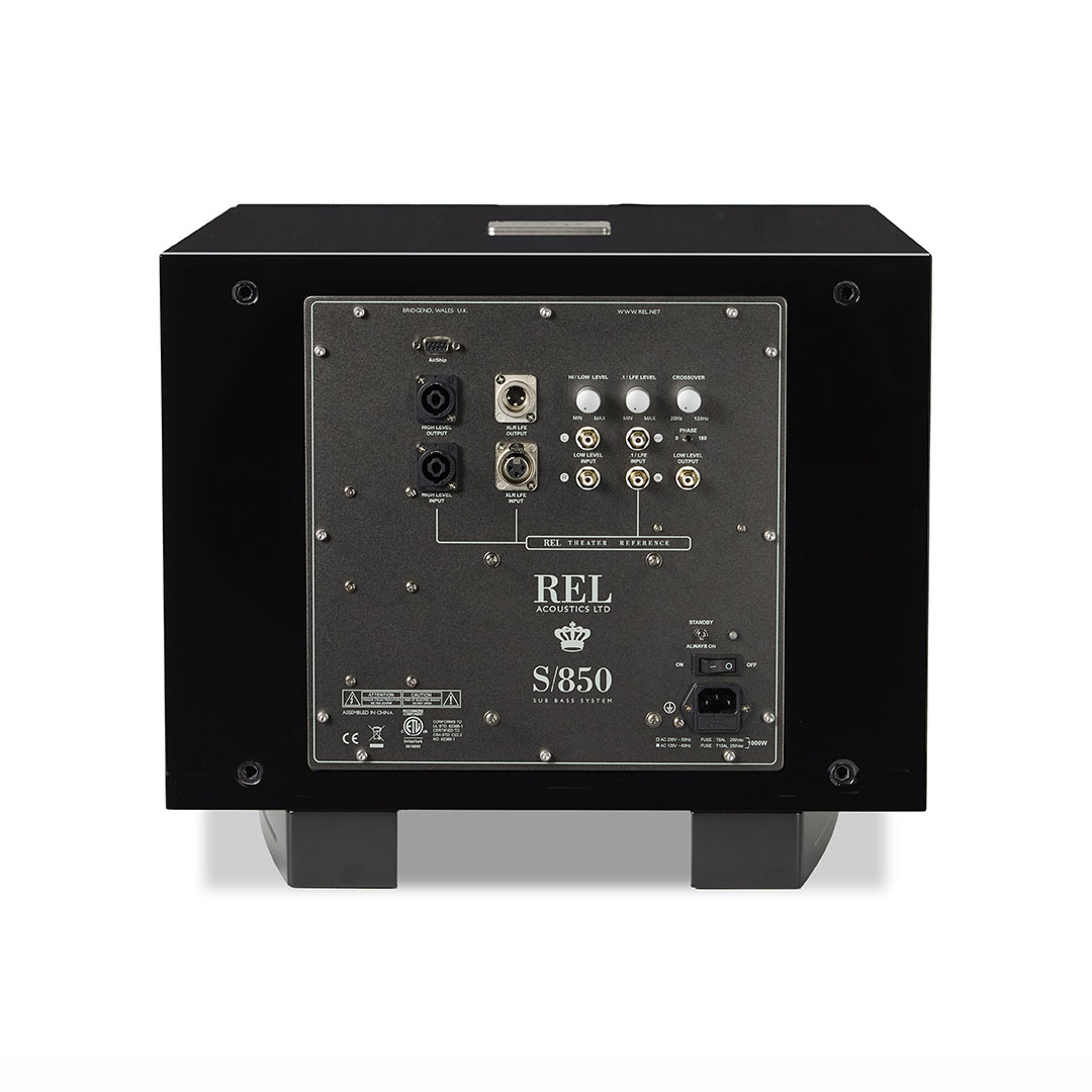 REL S/850 subwoofer rear panel connections