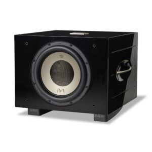 Black REL subwoofer speaker, model S/850.