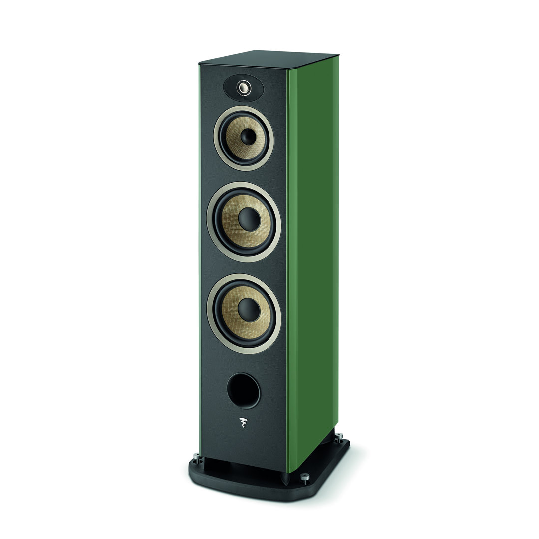 focal-aria-evo-x-n4-moss-green-product-image-1 Focal Aria Evo X N°4 floorstanding speaker in Moss Green, angled view