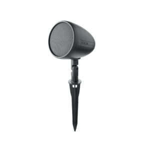 Focal Littora OD Sat 5 garden speaker in dark finish on a ground spike