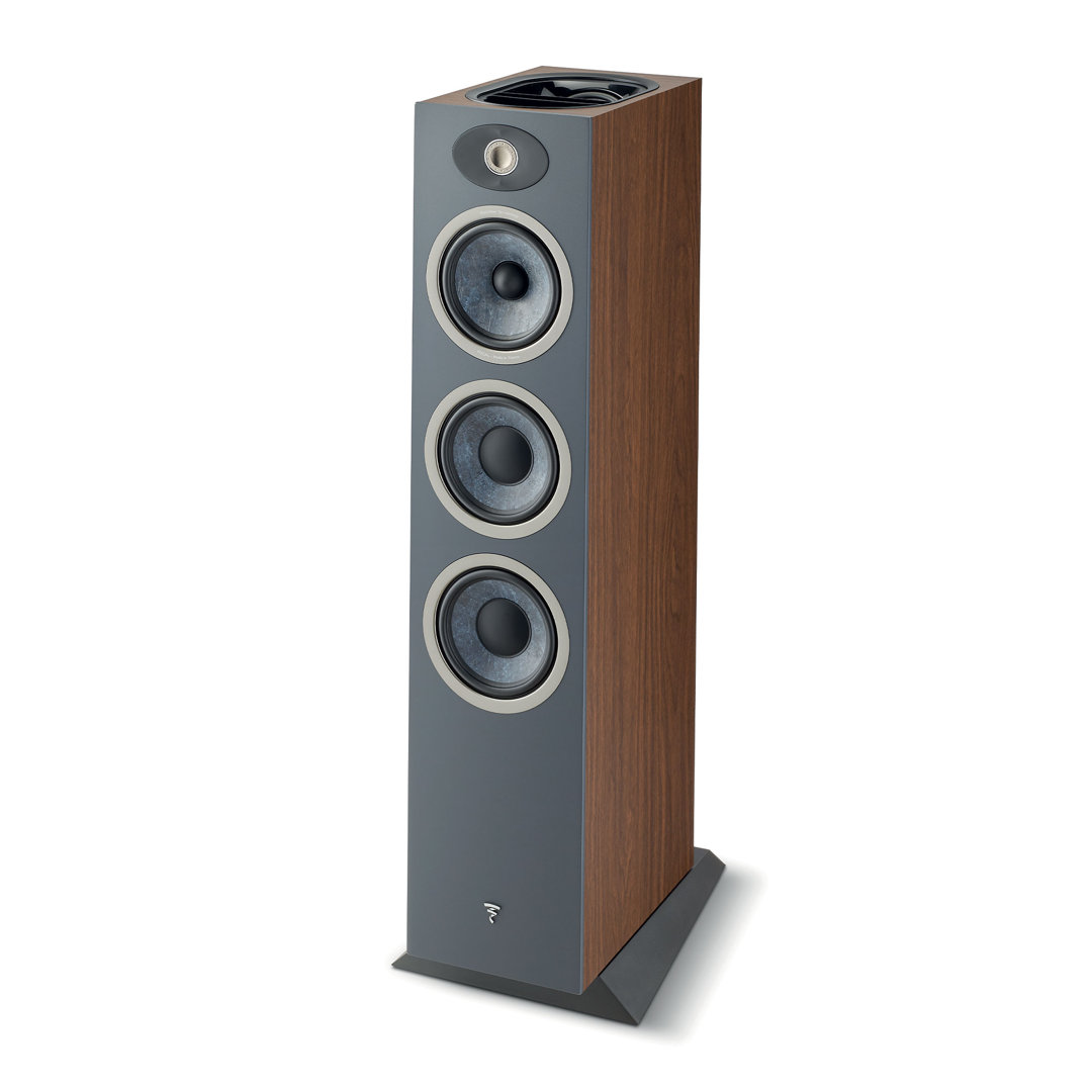 focal-theva-n3-d-dark-wood-product-image-1 Focal Theva N°3-D floorstanding speaker in Dark Wood, angled view
