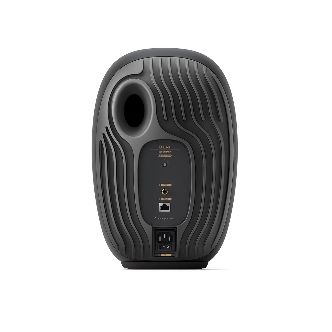 kef-ls-luxe-eclipse-black-product-image-3 KEF LS LUXE wireless speakers in Eclipse Black, rear panel showing connections