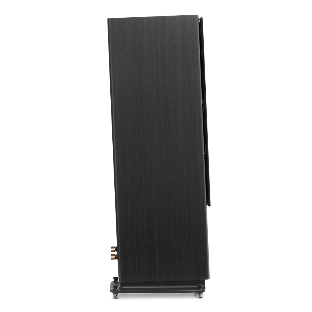 Triangle Solstice 8 floorstanding speaker in Black Ash with grille, side view
