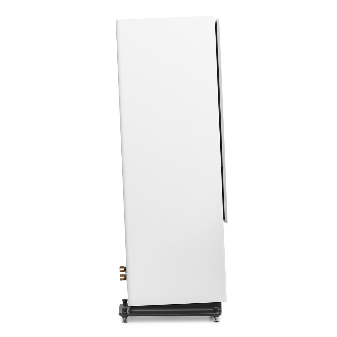 Triangle Solstice 8 floorstanding speaker in White with grille, side view