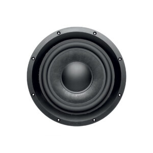 Black round speaker woofer isolated on white background