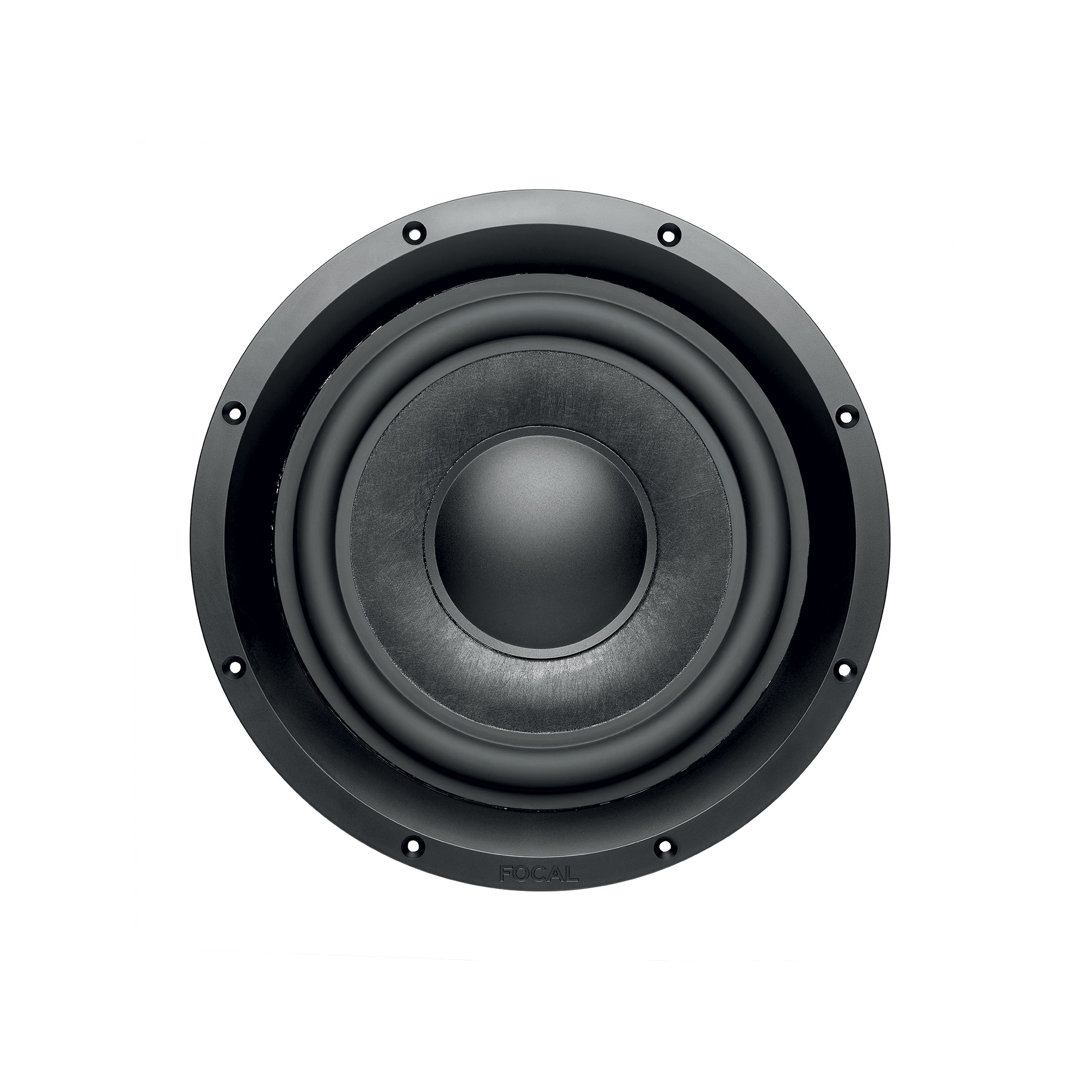 Black round speaker woofer isolated on white background