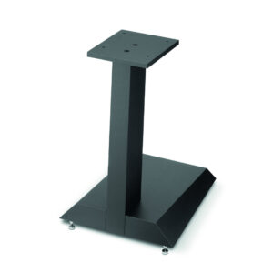 Black metal pedestal stand with mounting plate