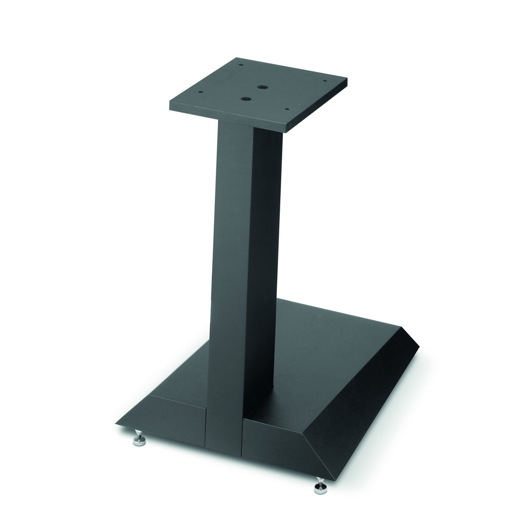 Black metal pedestal stand with mounting plate