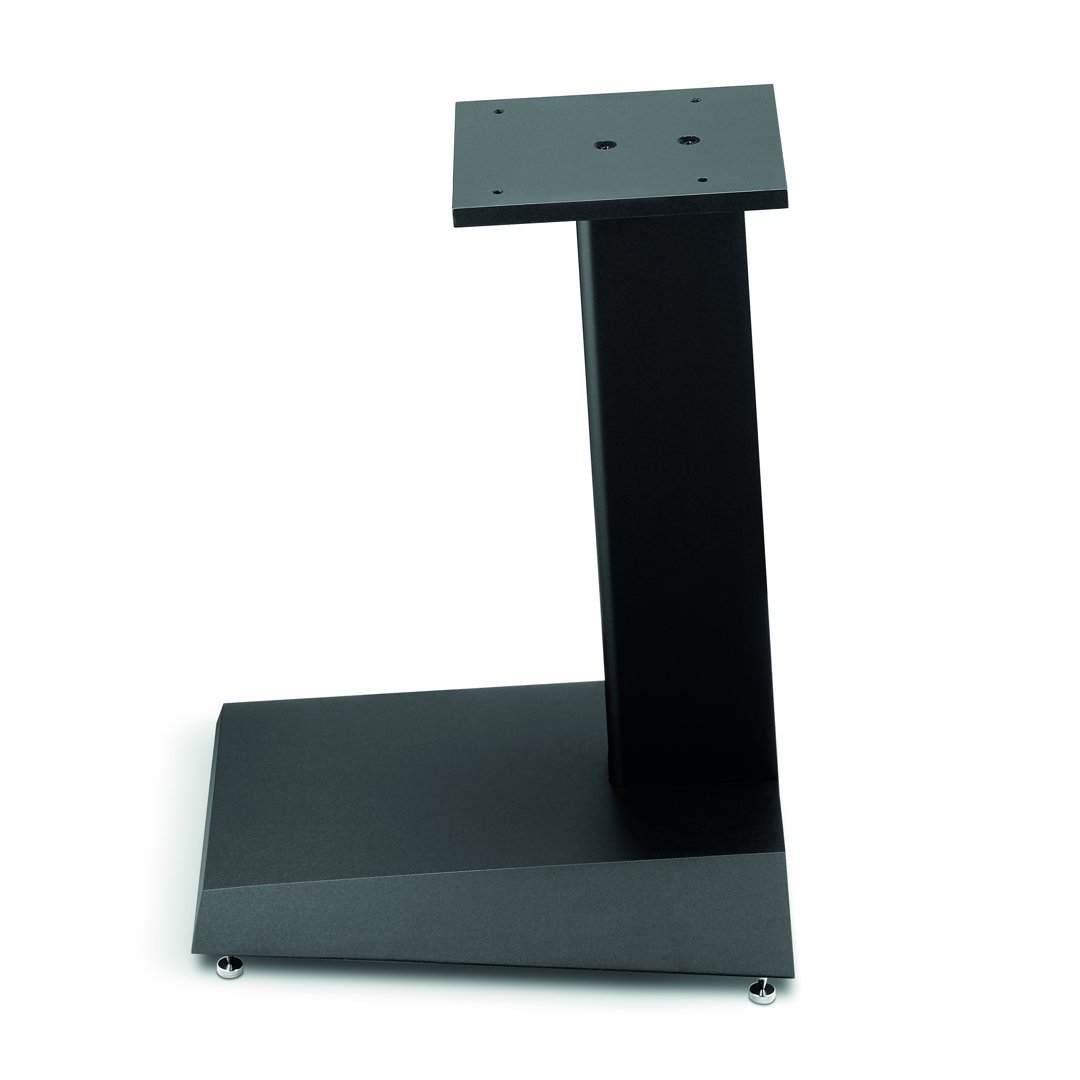 Black metal pedestal stand with square mounting plate